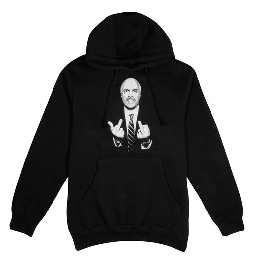 Adam Ray Comedy Black Drawstring Hoodie White logo