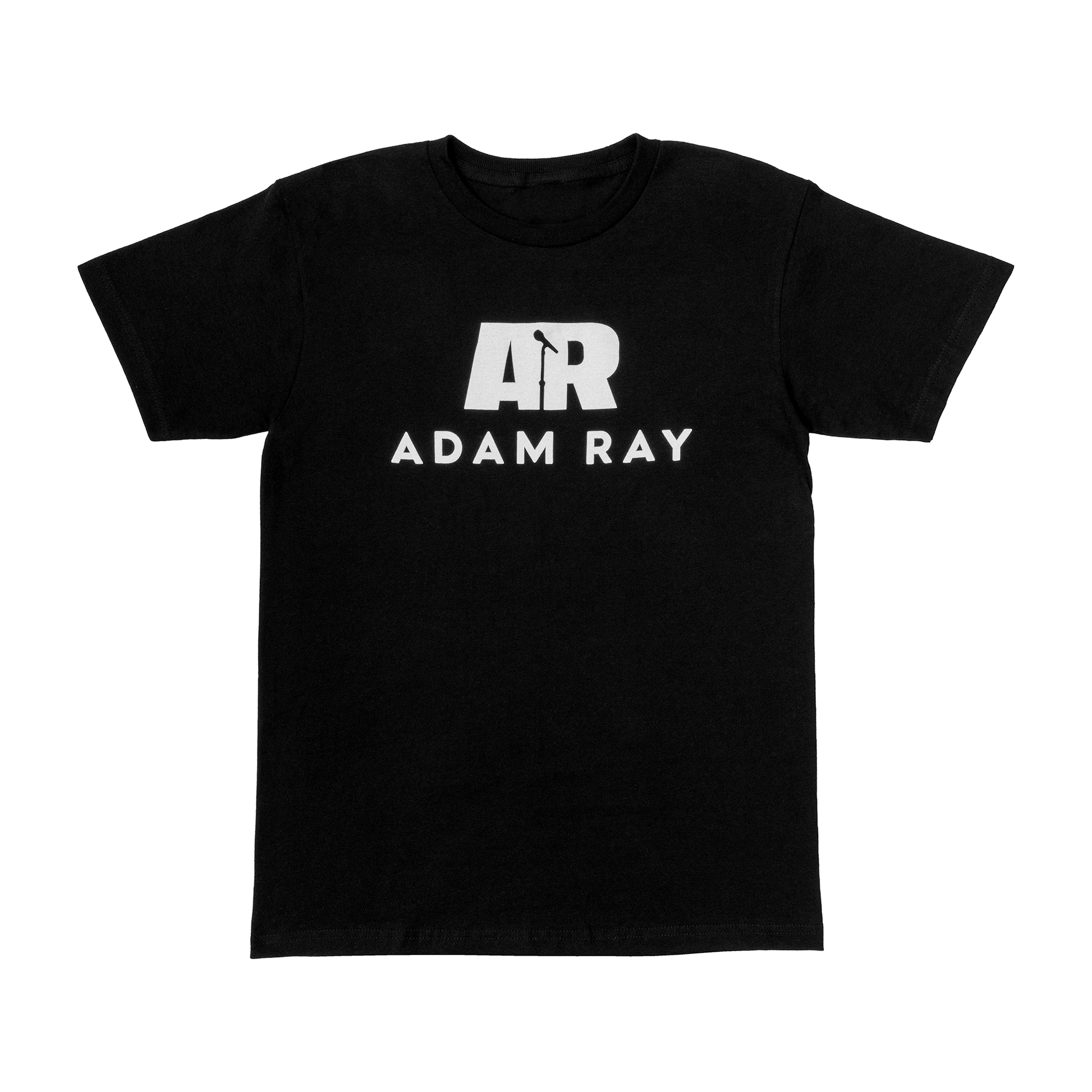 Black t-shirt with 'AR Adam Ray' logo on a white background